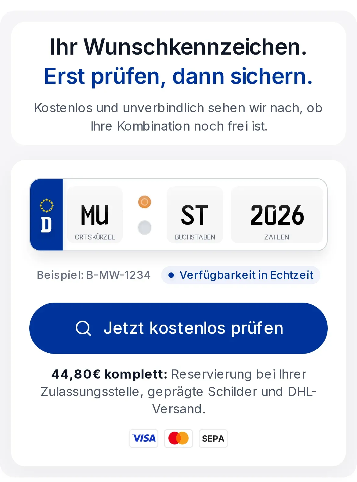 Baustein Wunschkennzeichen mit der Kombination MU ST 2026